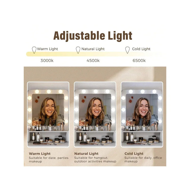 Tocador da trucco con specchio LED Hollywood a 3 colori dimmerabile e vano portaoggetti