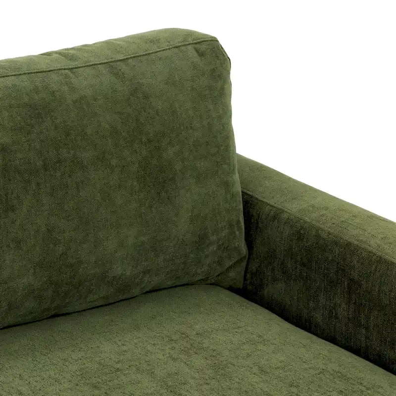 Divano da 90" in velluto verde effetto vissuto con gambe in legno di gomma e cuscini in piuma e piumino