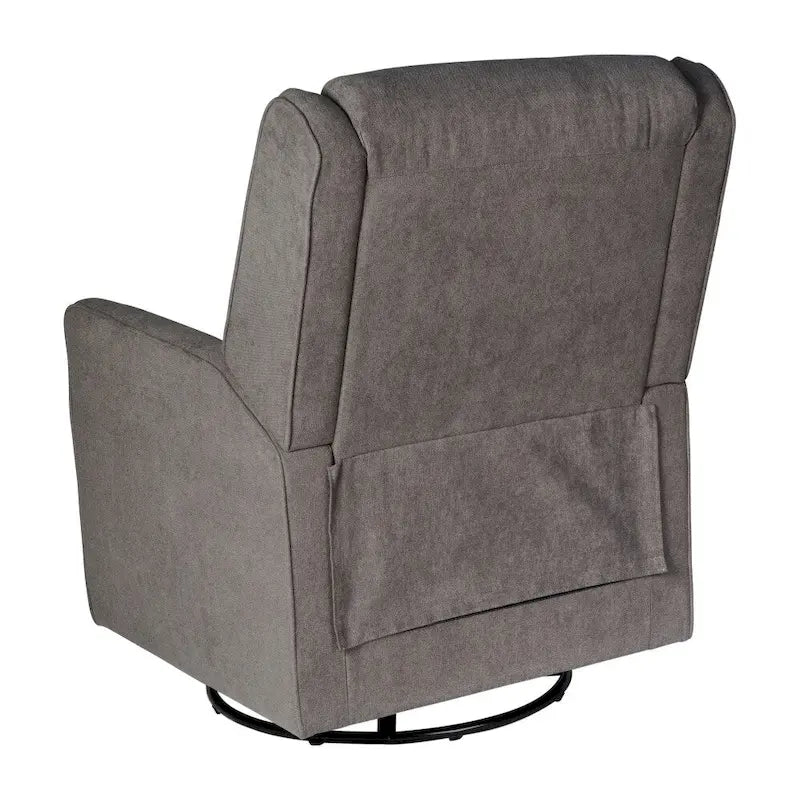 Poltrona decorativa imbottita reclinabile manuale, a dondolo, girevole e oscillante, color crema e grigio