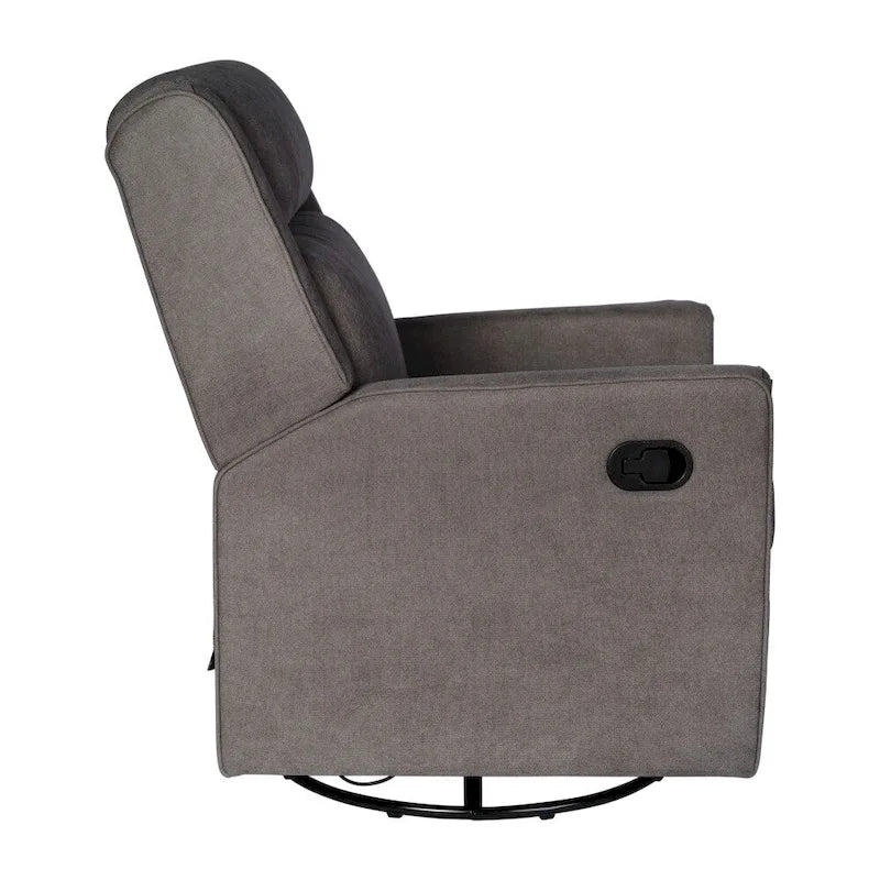 Poltrona decorativa imbottita reclinabile manuale, a dondolo, girevole e oscillante, color crema e grigio