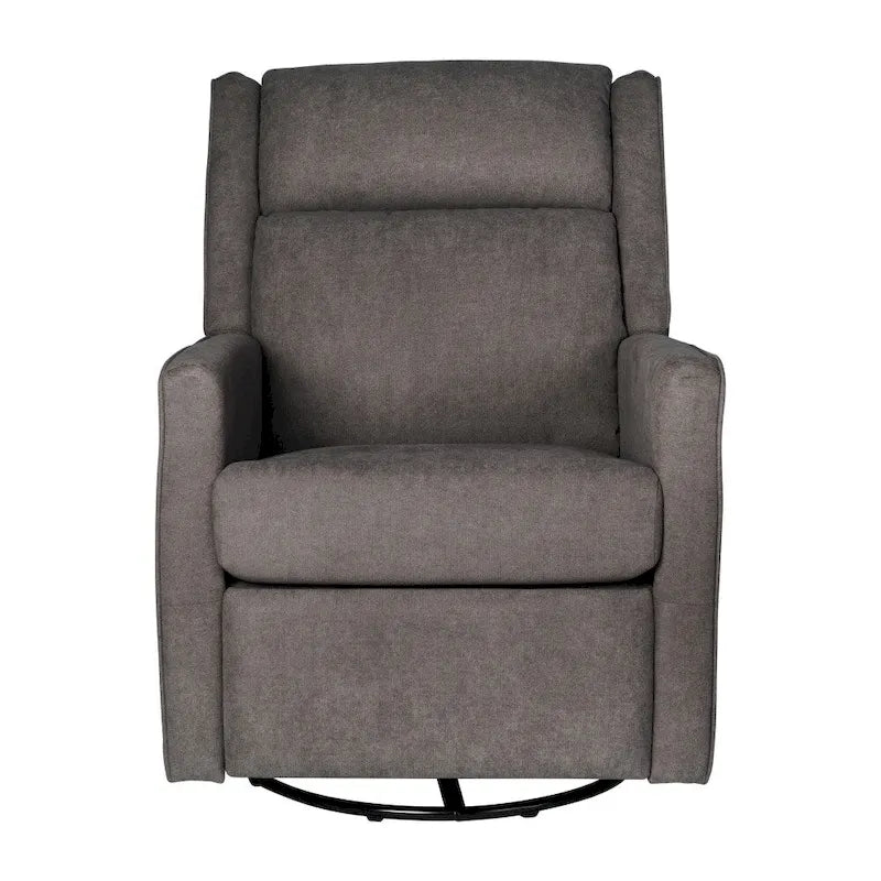 Poltrona decorativa imbottita reclinabile manuale, a dondolo, girevole e oscillante, color crema e grigio
