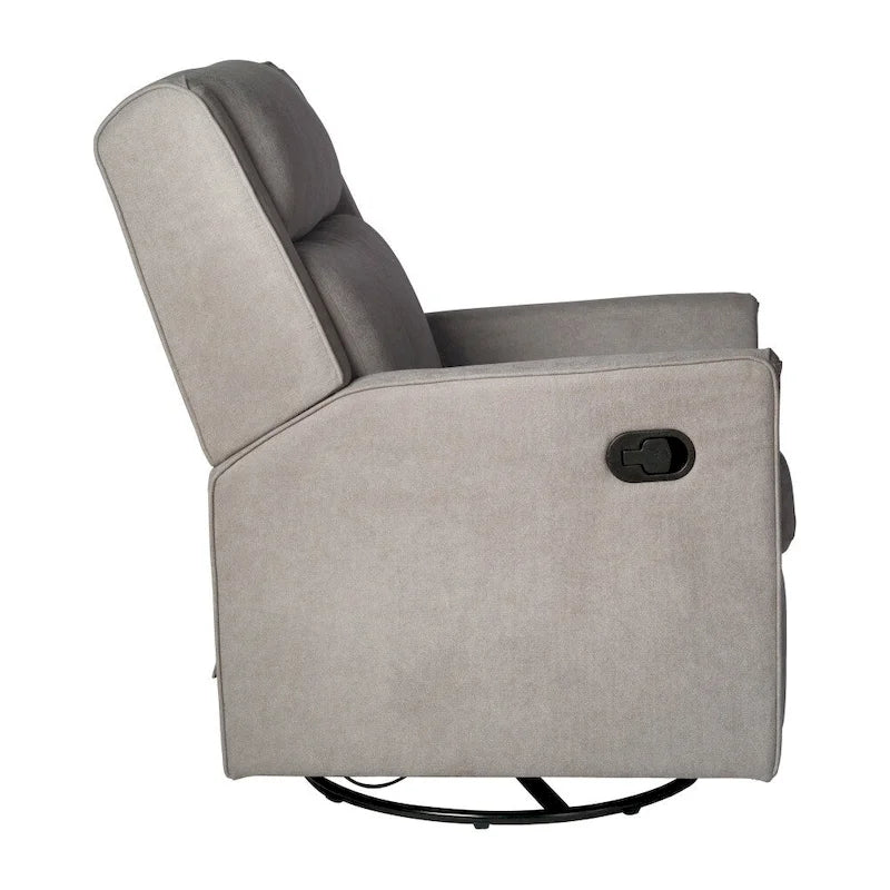 Poltrona decorativa imbottita reclinabile manuale, a dondolo, girevole e oscillante, color crema e grigio