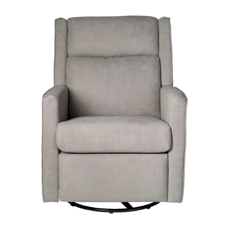 Poltrona decorativa imbottita reclinabile manuale, a dondolo, girevole e oscillante, color crema e grigio