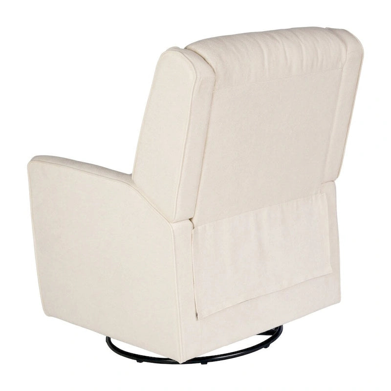 Poltrona decorativa imbottita reclinabile manuale, a dondolo, girevole e oscillante, color crema e grigio