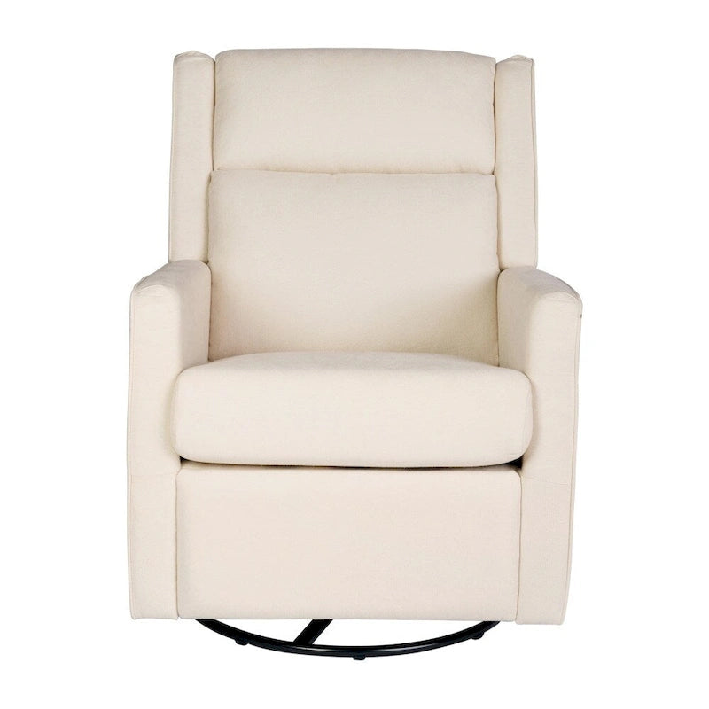 Poltrona decorativa imbottita reclinabile manuale, a dondolo, girevole e oscillante, color crema e grigio