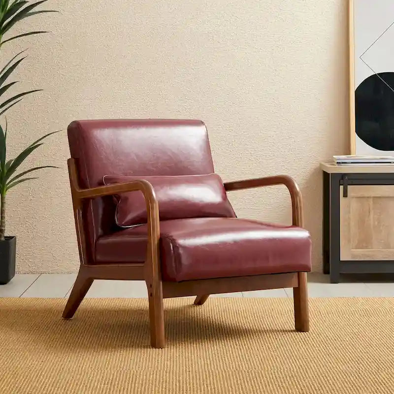Poltrona d'accento moderna di metà secolo in similpelle PU con struttura in legno di noce