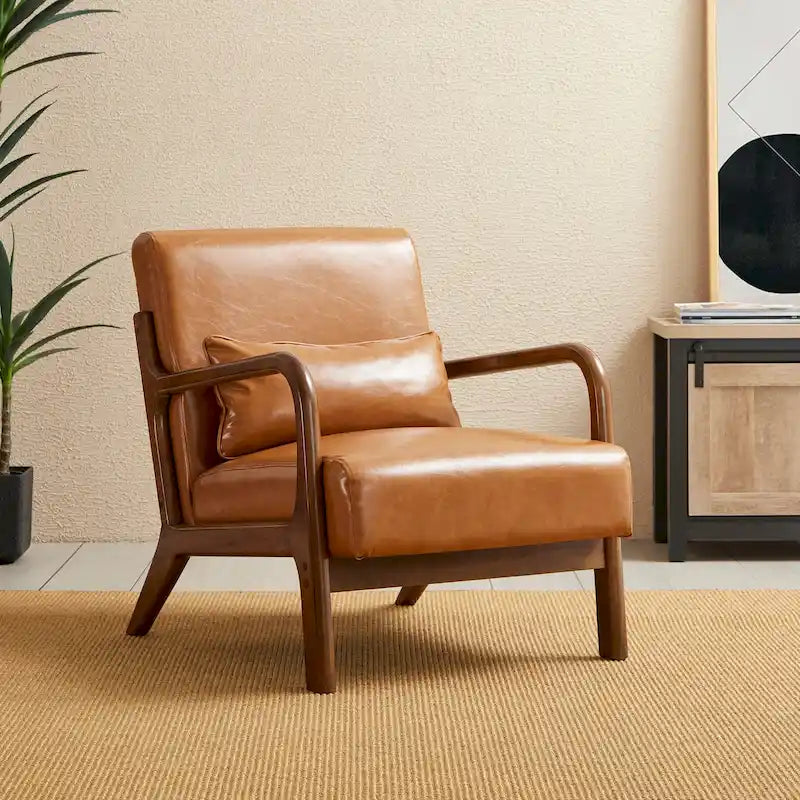 Poltrona d'accento moderna di metà secolo in similpelle PU con struttura in legno di noce