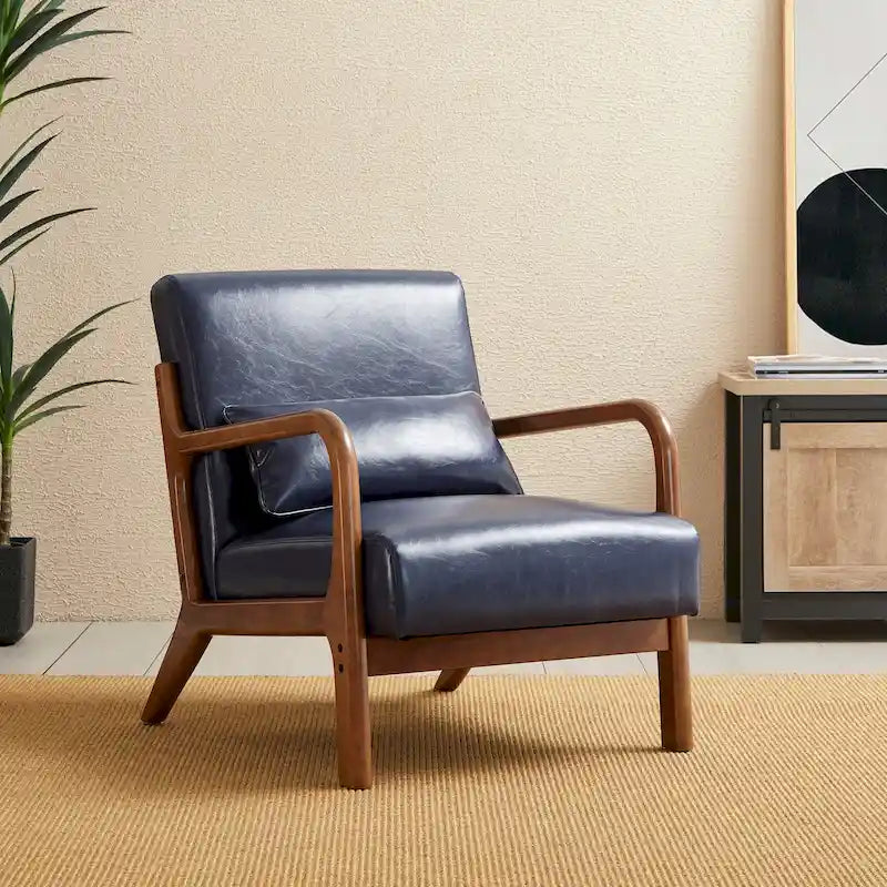 Poltrona d'accento moderna di metà secolo in similpelle PU con struttura in legno di noce