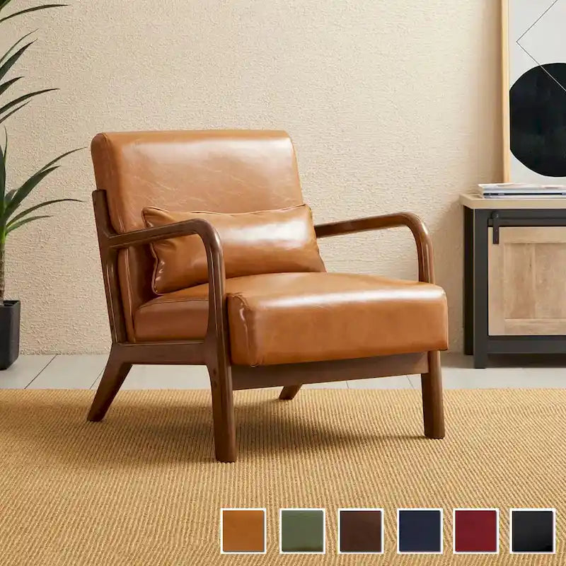 Poltrona d'accento moderna di metà secolo in similpelle PU con struttura in legno di noce