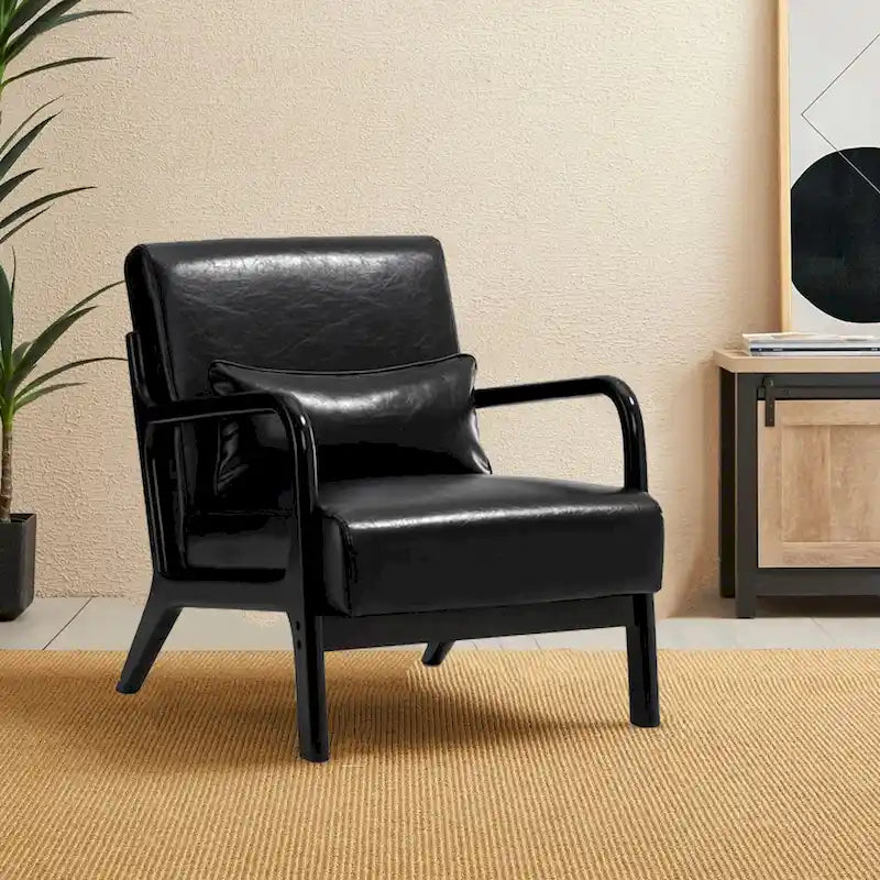 Poltrona d'accento moderna di metà secolo in similpelle PU con struttura in legno di noce