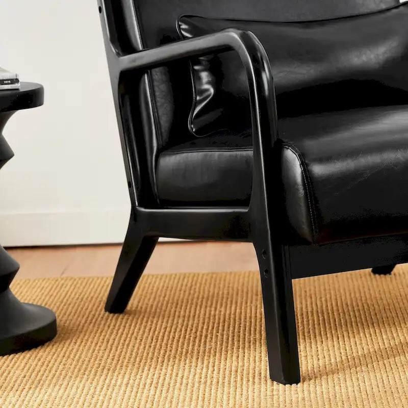 Poltrona d'accento moderna di metà secolo in similpelle PU con struttura in legno di noce
