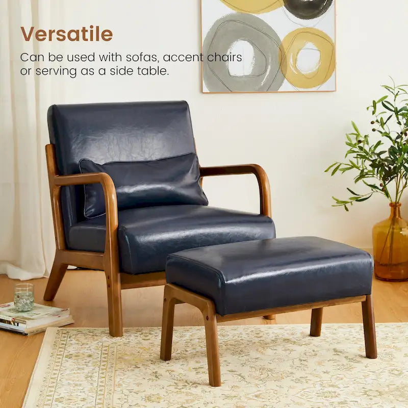 Poltrona d'accento moderna di metà secolo in similpelle PU con struttura in legno di noce