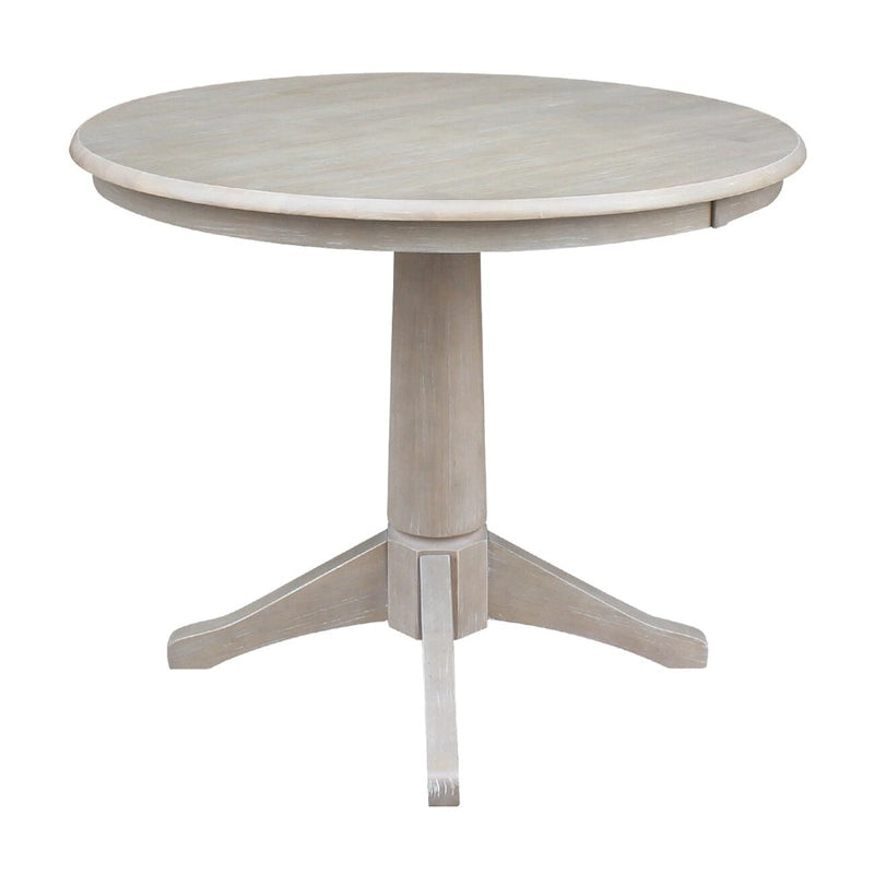 Tavolo a Piedistallo Rotondo in Legno Massello 36 x 36 Washed Gray Taupe