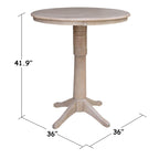 Tavolo a Piedistallo Rotondo in Legno Massello 36 x 36 Washed Gray Taupe