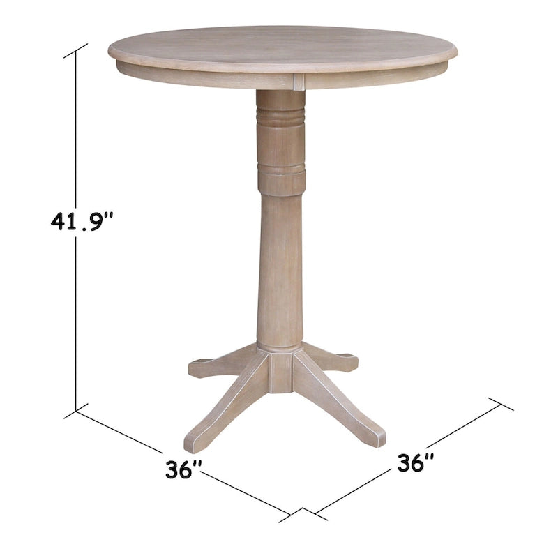 Tavolo a Piedistallo Rotondo in Legno Massello 36 x 36 Washed Gray Taupe