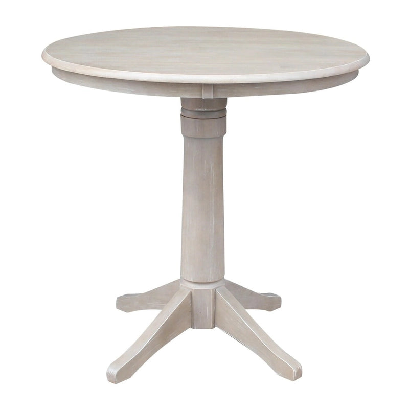 Tavolo a Piedistallo Rotondo in Legno Massello 36 x 36 Washed Gray Taupe