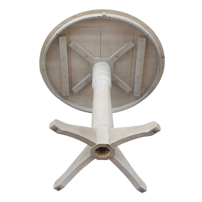 Tavolo a Piedistallo Rotondo in Legno Massello 36 x 36 Washed Gray Taupe