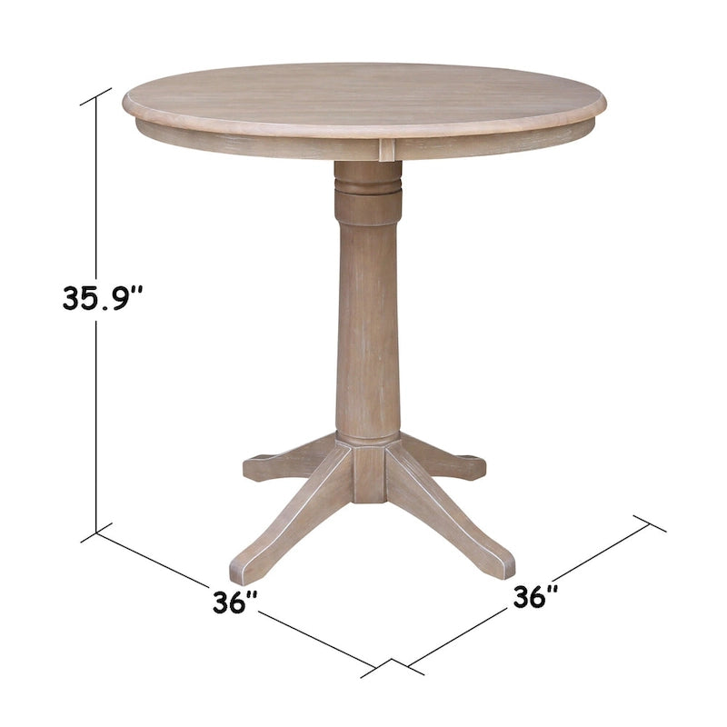 Tavolo a Piedistallo Rotondo in Legno Massello 36 x 36 Washed Gray Taupe