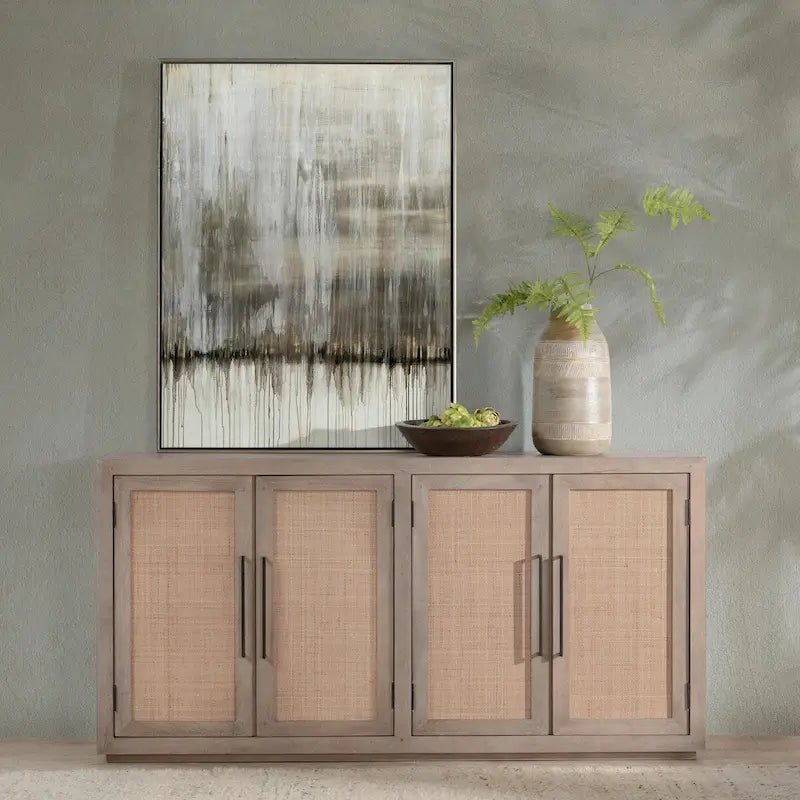 Madia Buffet in Legno di Mango e Rattan Intrecciato, Stile Bohémien Naturale