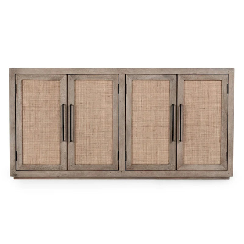 Madia Buffet in Legno di Mango e Rattan Intrecciato, Stile Bohémien Naturale