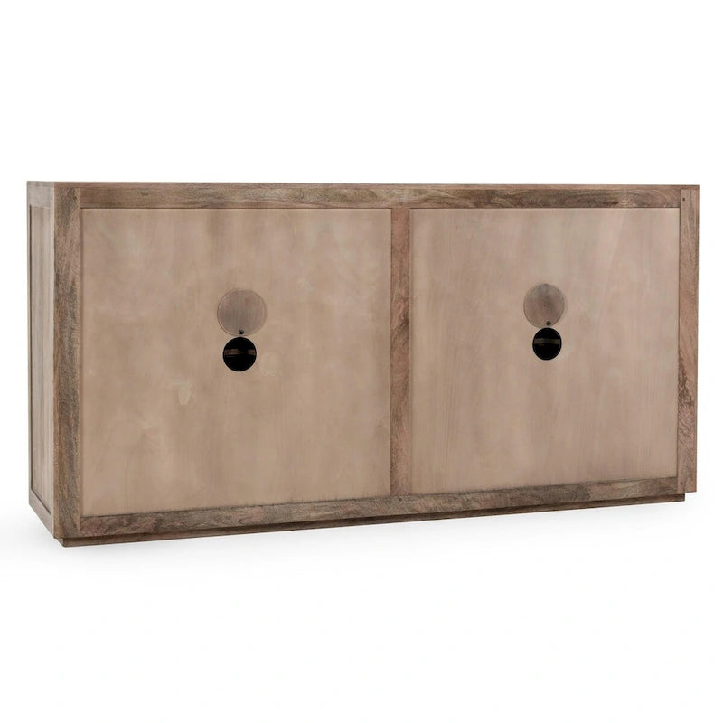 Madia Buffet in Legno di Mango e Rattan Intrecciato, Stile Bohémien Naturale