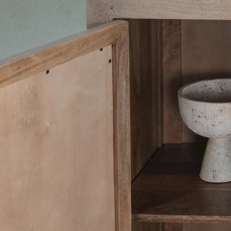 Madia Buffet in Legno di Mango e Rattan Intrecciato, Stile Bohémien Naturale