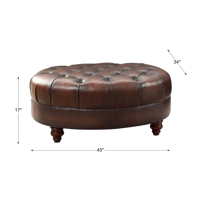 Pouf Chesterfield in pelle primo fiore, stile Newport, poggiapiedi da soggiorno