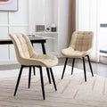 Sedia da pranzo in pelle PU imbottita in stile metà secolo con impunture a diamante, beige