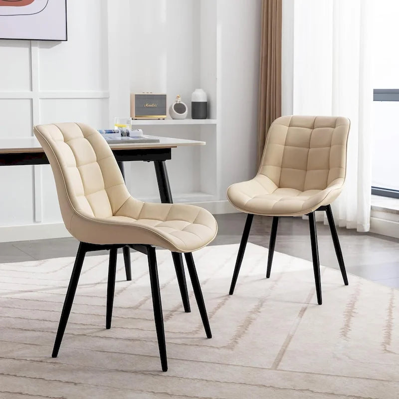 Sedia da pranzo in pelle PU imbottita in stile metà secolo con impunture a diamante, beige