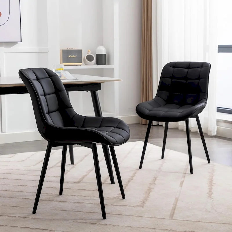 Sedia da pranzo in pelle PU imbottita in stile metà secolo con impunture a diamante, beige