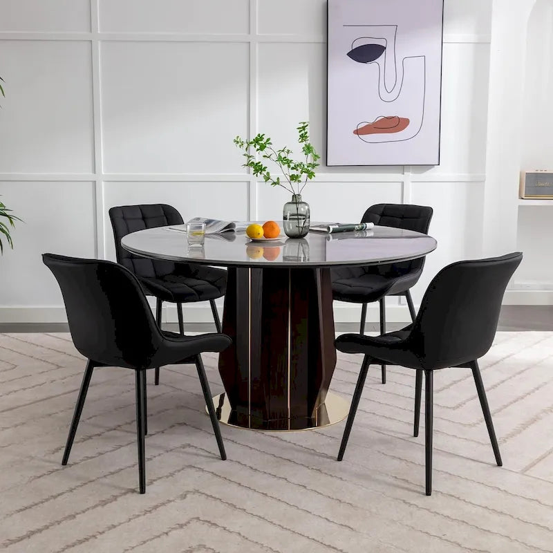 Sedia da pranzo in pelle PU imbottita in stile metà secolo con impunture a diamante, beige