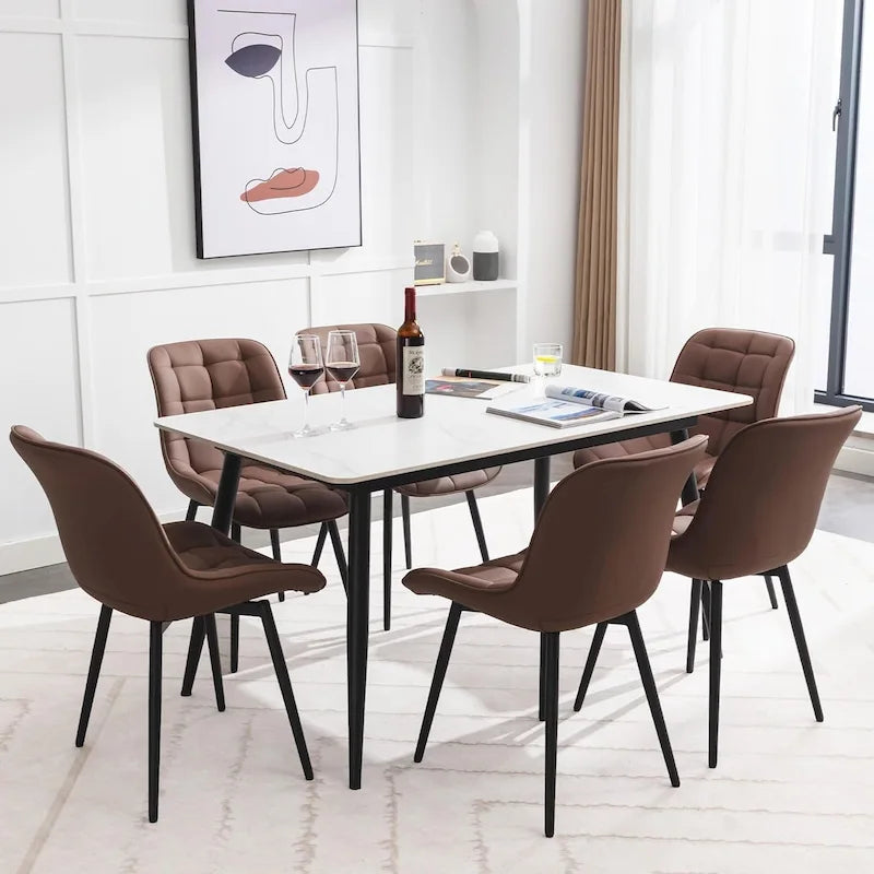 Sedia da pranzo in pelle PU imbottita in stile metà secolo con impunture a diamante, beige