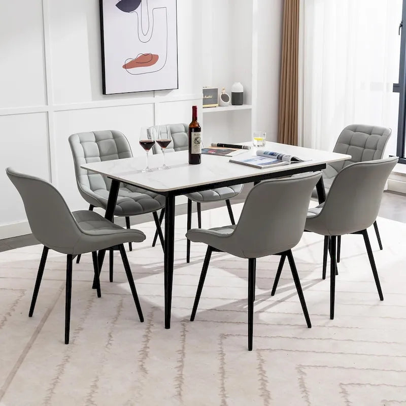 Sedia da pranzo in pelle PU imbottita in stile metà secolo con impunture a diamante, beige