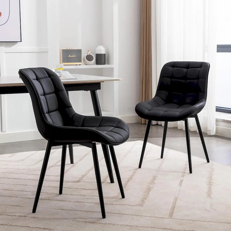 Sedia da pranzo in pelle PU imbottita in stile metà secolo con impunture a diamante, beige