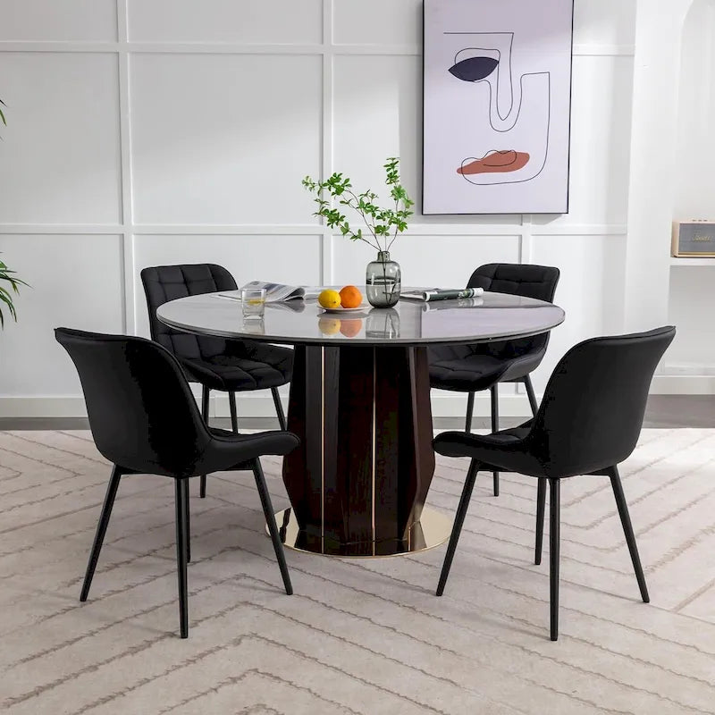 Sedia da pranzo in pelle PU imbottita in stile metà secolo con impunture a diamante, beige