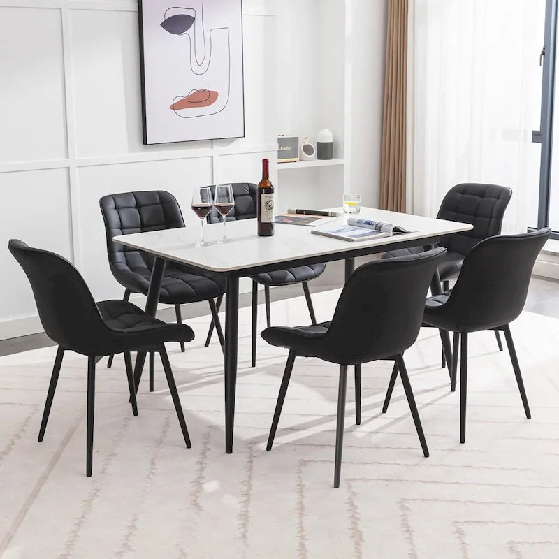 Sedia da pranzo in pelle PU imbottita in stile metà secolo con impunture a diamante, beige