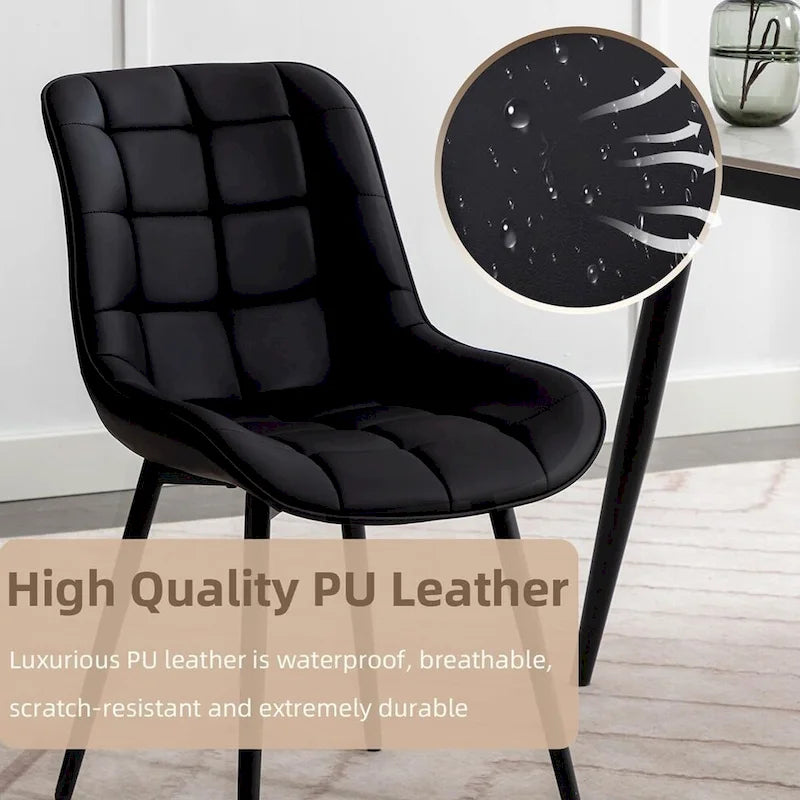 Sedia da pranzo in pelle PU imbottita in stile metà secolo con impunture a diamante, beige