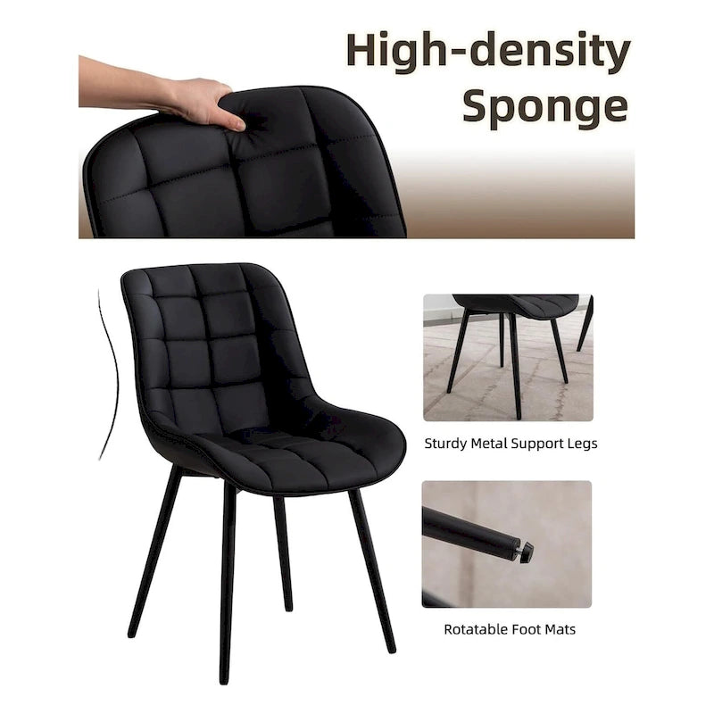 Sedia da pranzo in pelle PU imbottita in stile metà secolo con impunture a diamante, beige