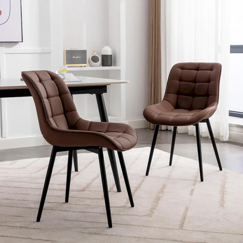 Sedia da pranzo in pelle PU imbottita in stile metà secolo con impunture a diamante, beige