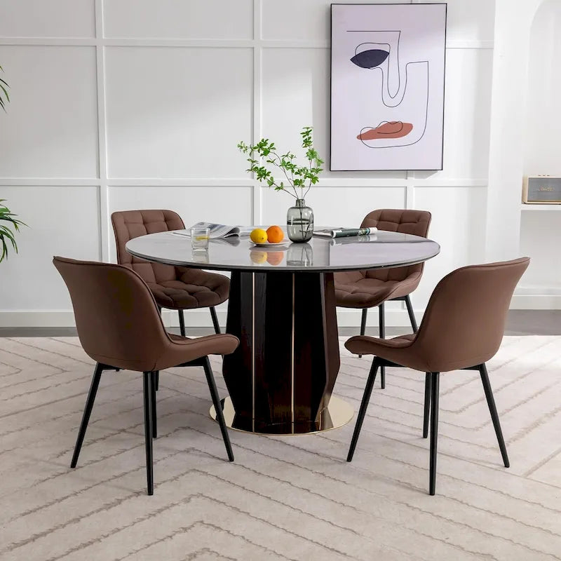 Sedia da pranzo in pelle PU imbottita in stile metà secolo con impunture a diamante, beige