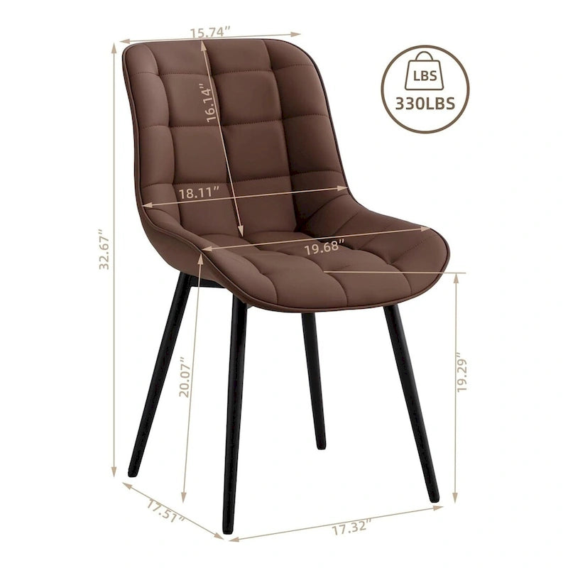 Sedia da pranzo in pelle PU imbottita in stile metà secolo con impunture a diamante, beige