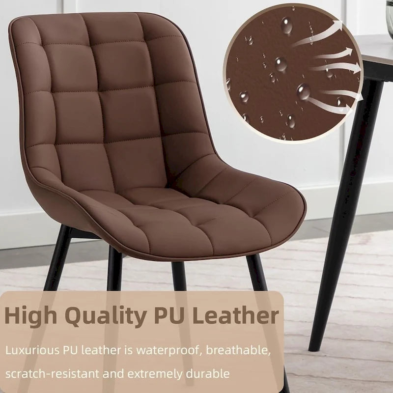 Sedia da pranzo in pelle PU imbottita in stile metà secolo con impunture a diamante, beige