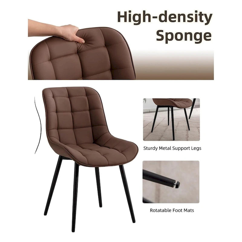 Sedia da pranzo in pelle PU imbottita in stile metà secolo con impunture a diamante, beige