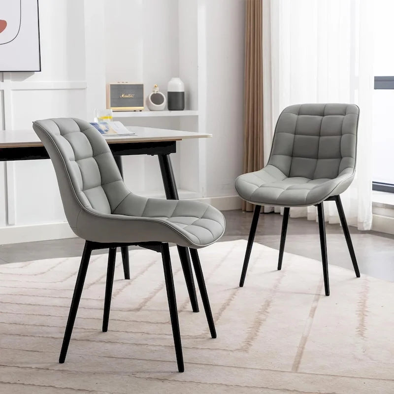 Sedia da pranzo in pelle PU imbottita in stile metà secolo con impunture a diamante, beige