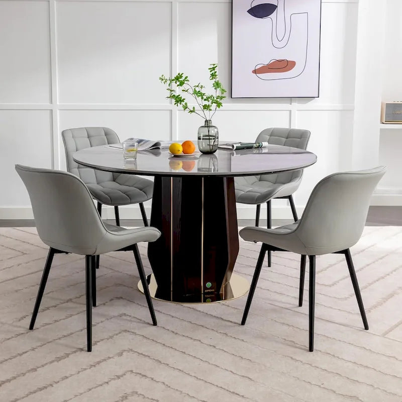 Sedia da pranzo in pelle PU imbottita in stile metà secolo con impunture a diamante, beige