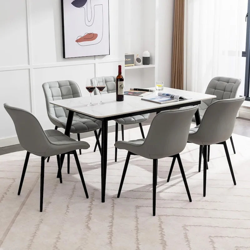 Sedia da pranzo in pelle PU imbottita in stile metà secolo con impunture a diamante, beige