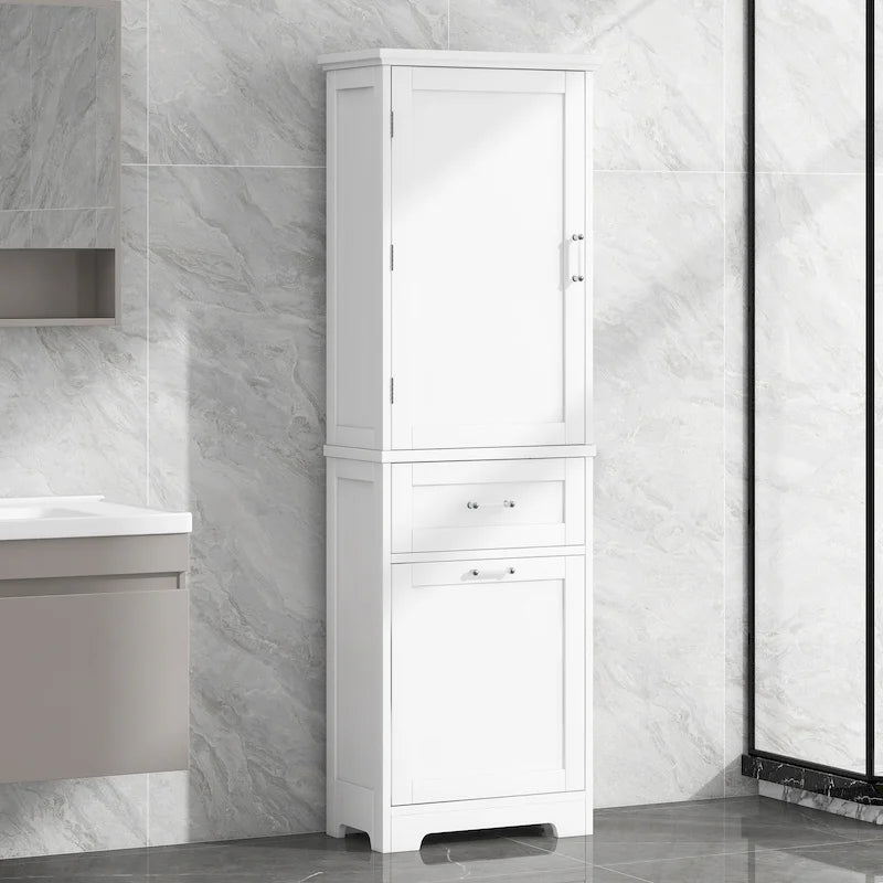 Mobiletto alto indipendente per il bagno con cassetti e ripiano regolabile, grigio/bianco/nero