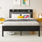 Base letto Queen/Full/Twin con testiera contenitore e stazione di ricarica, senza rumore