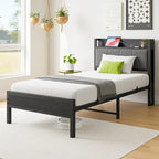 Base letto Queen/Full/Twin con testiera contenitore e stazione di ricarica, senza rumore