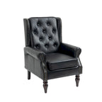 Poltrona imbottita in pelle PU, poltrona con schienale alto capitonné in stile Mid-Century con braccioli e gambe in legno massello